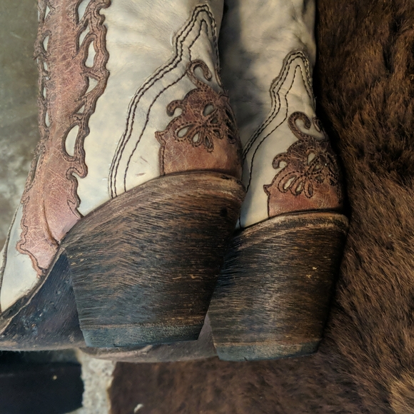 CORRAL A2665 cognac leather lace look overlay cowgirl western boots snip toe 6.5 - Picture 14 of 16